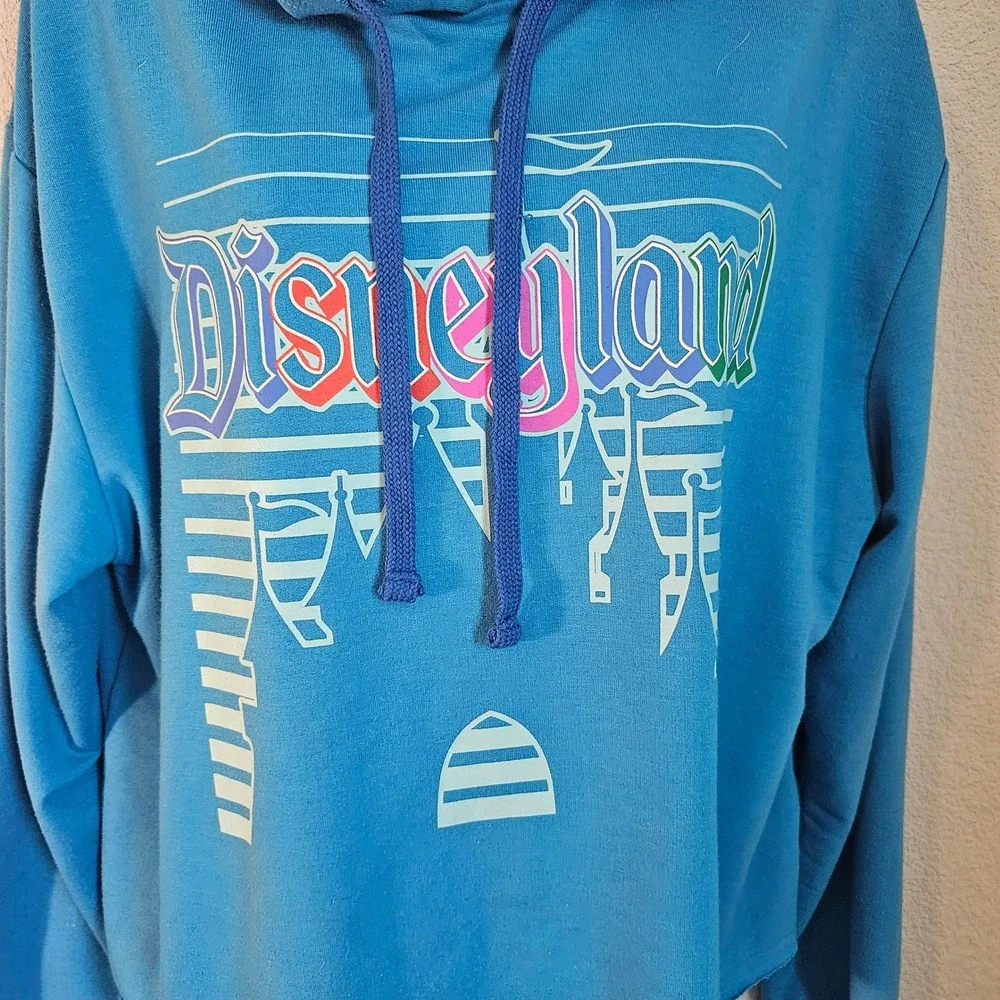 Disney Parks Disneyland Castle Cropped Hoodie Blue Graphic Sweatshirt Large